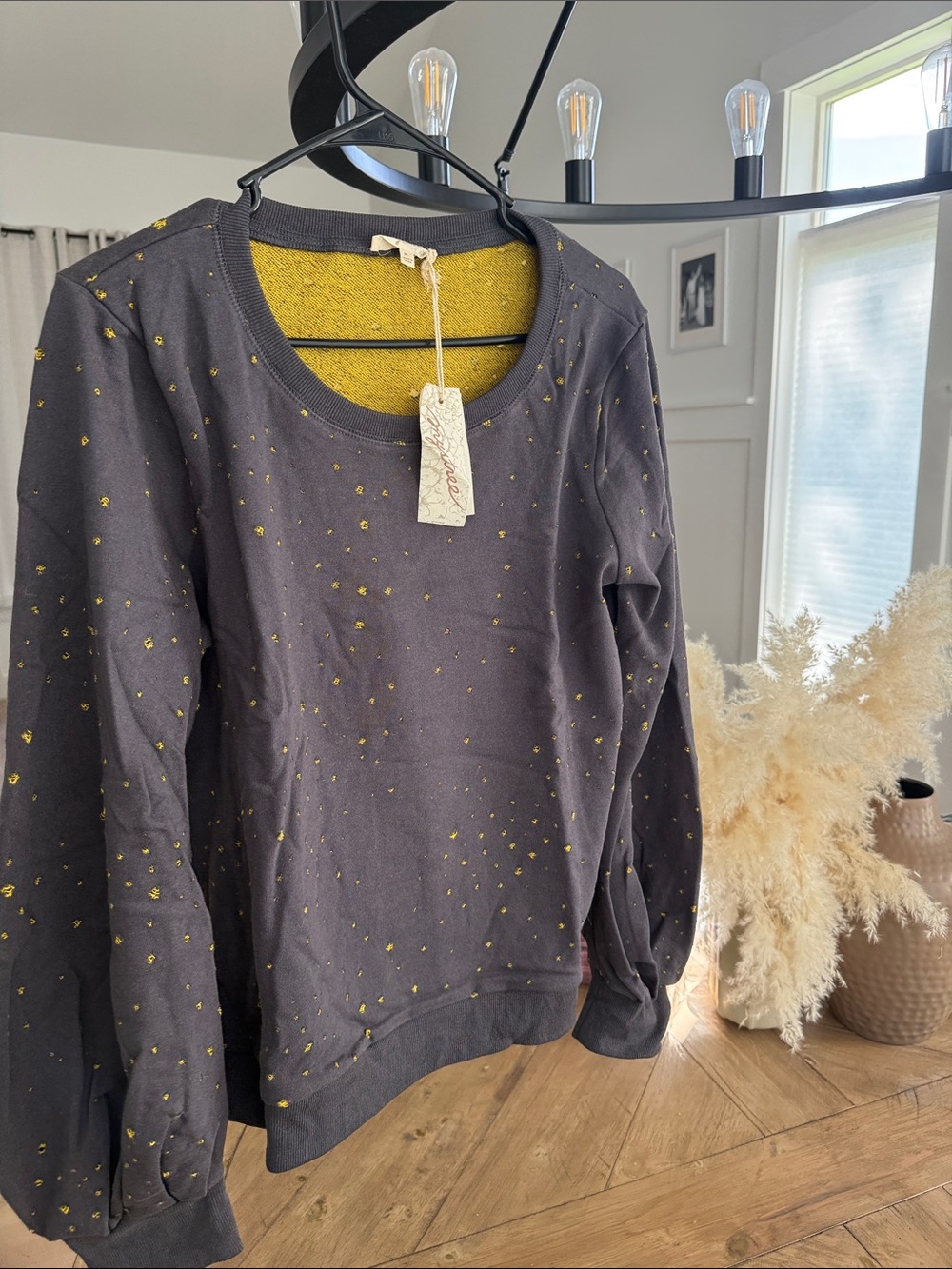 Mystree Black Crewneck Sweater with Gold Speckle Accents